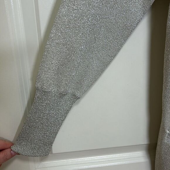 J. Crew Collection - Double-Knit Sparkle Long Cardigan Sweater - Size XS, Silver - Picture 11 of 17